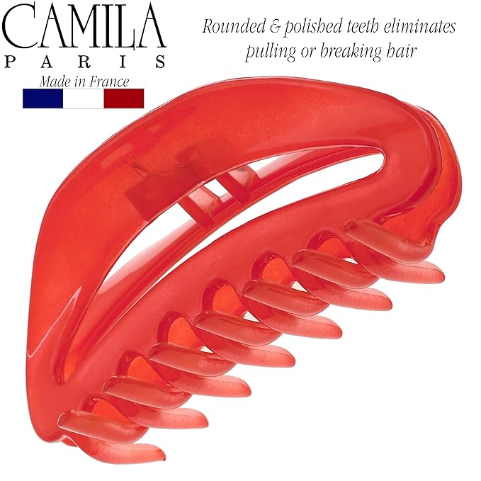 Camila Paris CP2547 French Hair Clips for Women, 3.5" Red Large Claw Clip Strong Hold All Day, No Damage No Slip Claw Clips for Thick Curly Wavy Fine Straight Hair, Jaw Clip Made in France