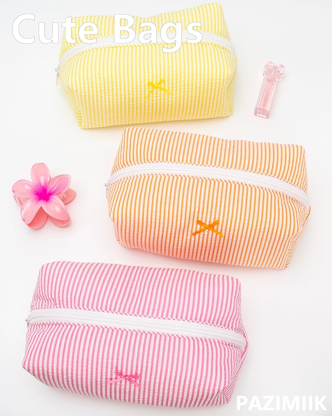 Cozy Makeup Bag for Women,Zipper Cosmetic Pouch,Stripe Candy Pink,6 Pack