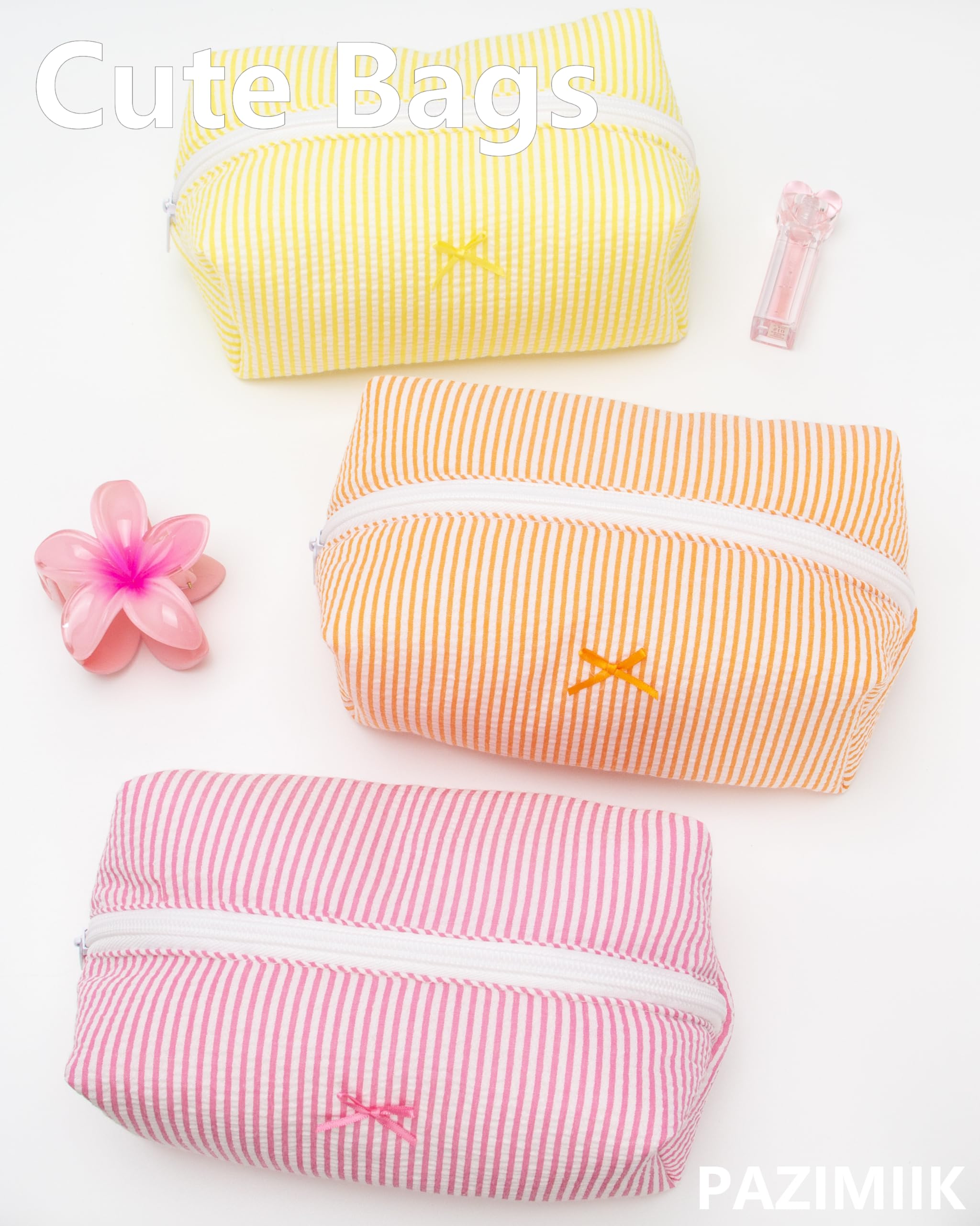 Cozy Makeup Bag for Women,Zipper Cosmetic Pouch,Stripe Candy Pink,6 Pack