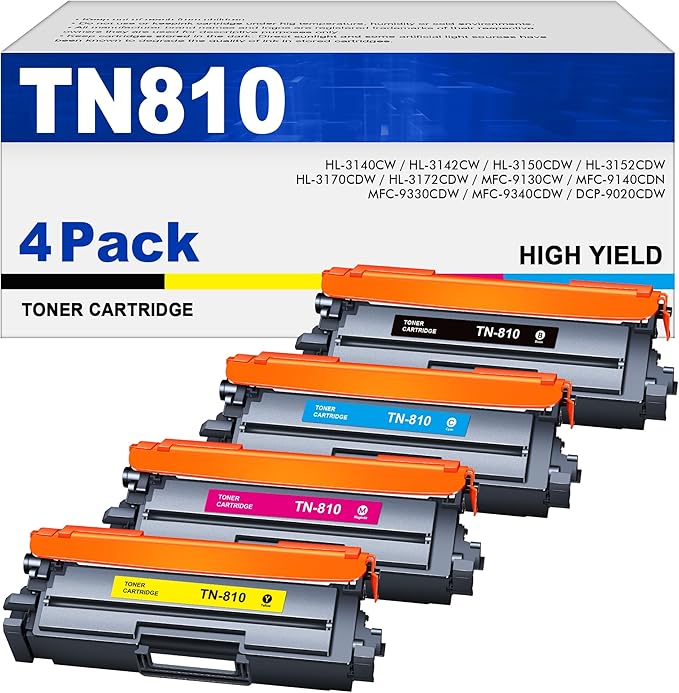 TN810 TN810XL Toner Cartridges 4 Pack High Yield Compatible Replacement for Brother TN810 TN-810 TN810XL TN-810XL for MFC-L9610CDN HL-L9410CDN HL-L9430CDN HL-L9470CDN MFC-L9630CDN Printer (BCMY)