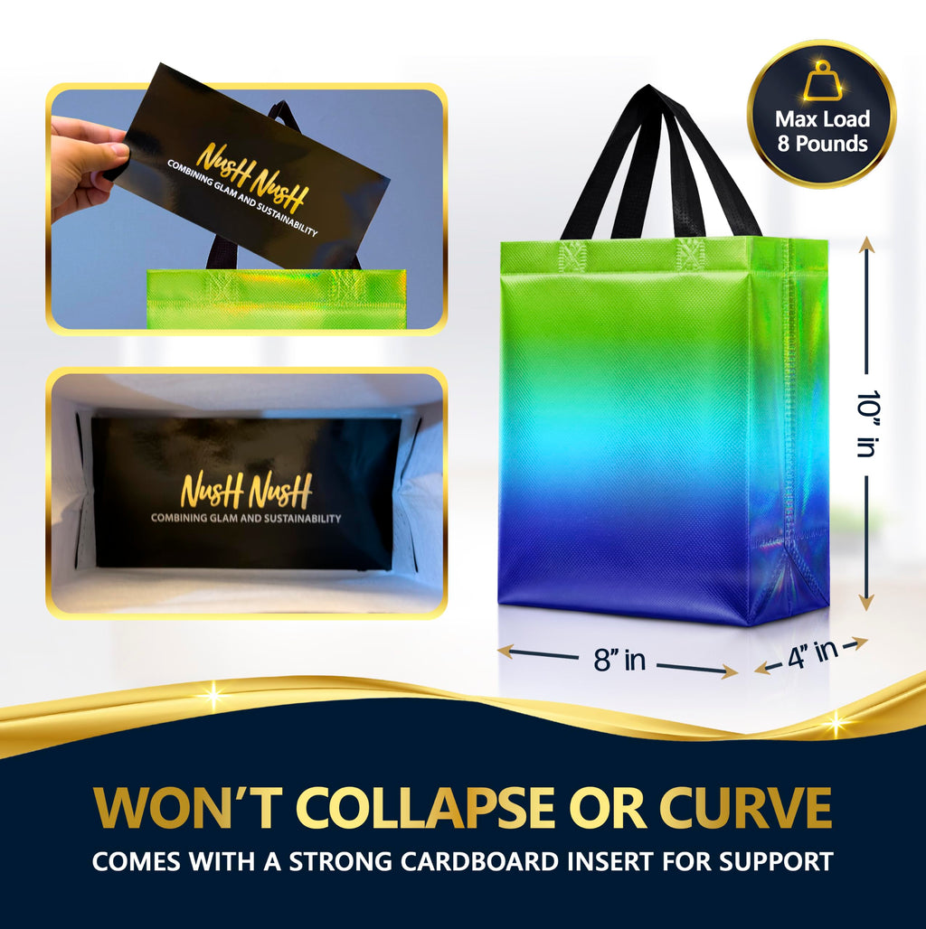 Nush Nush Medium Blue to Green Rise Gift Bags, 8 x 4 x 10, Set of 12