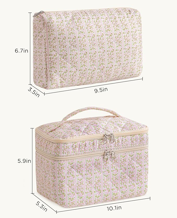 HBselect 2Pcs Travel Makeup Bag Large Quilted Cosmetic Bag Make up Bag