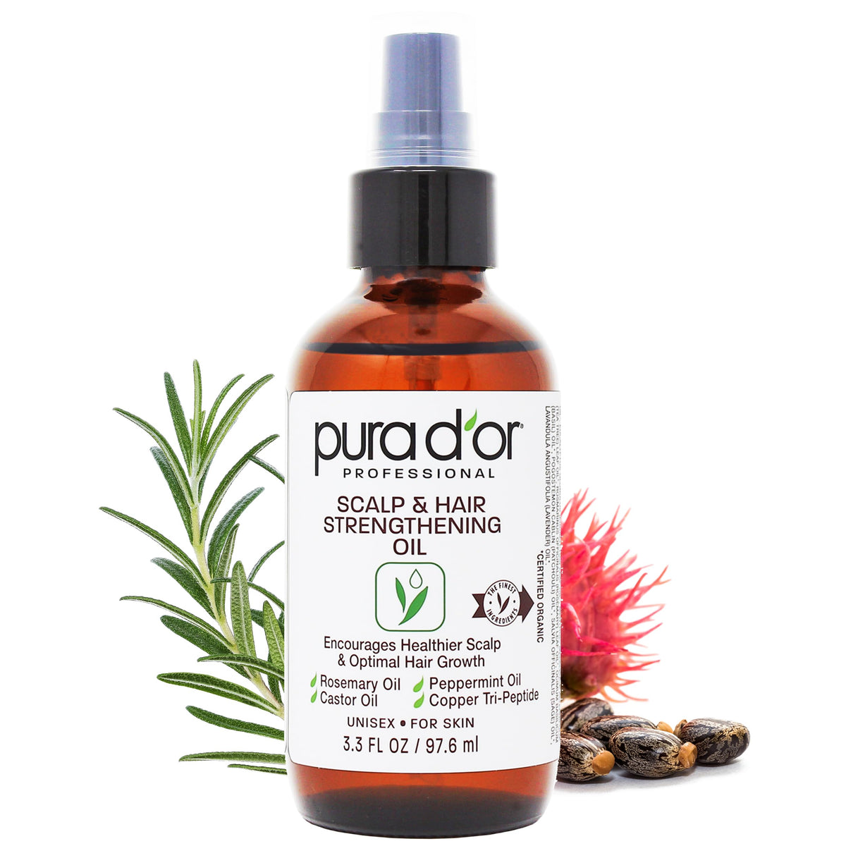 PURA D'OR Hair Thinning Therapy Energizing Scalp Serum 4oz w/Copper Tripeptide, Biotin, Caffeine, Plant Stem Cell, Catalase & DHT Balance, Rosemary Green Tea Leaf Extract, All Hair Types, Men Women