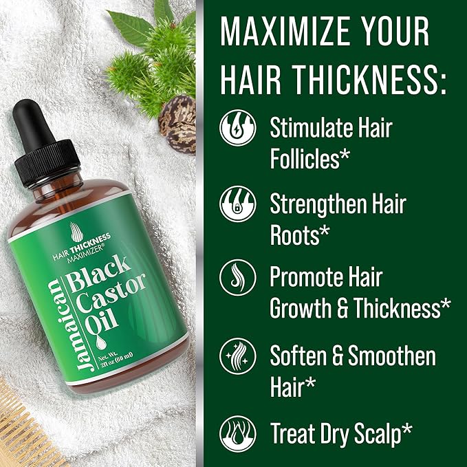 Jamaican Black Castor Oil for Hair Growth. Strengthens & Hydrates Thinning, Dry Hair for a Healthier-Looking Scalp. for Women & Men – Vegan & Unscented 2oz Serum