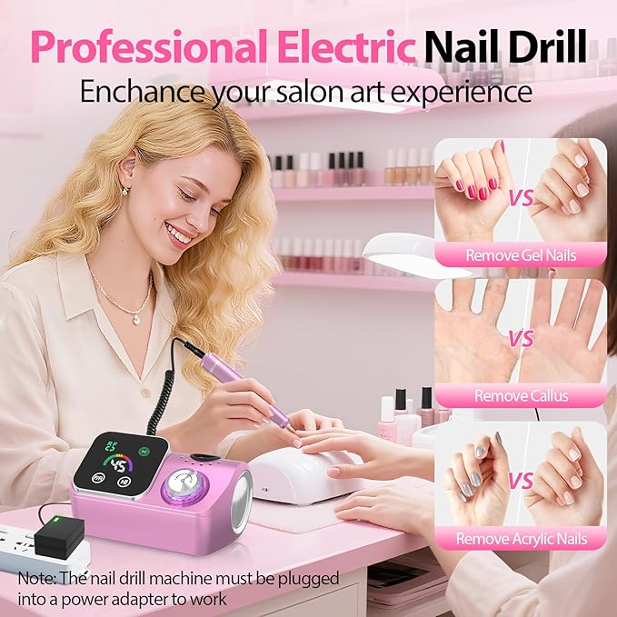 PYVOLA 45000RPM Professional Corded Nail Drill E-File Kit for Salon Home