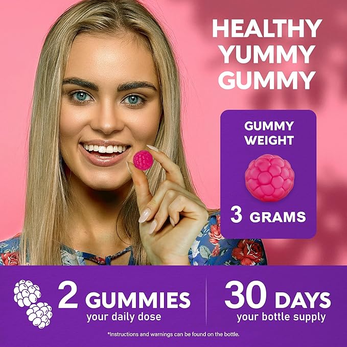 Biotin Gummies for Hair Growth Support - for Women & Men - Berry, 60 Gummy