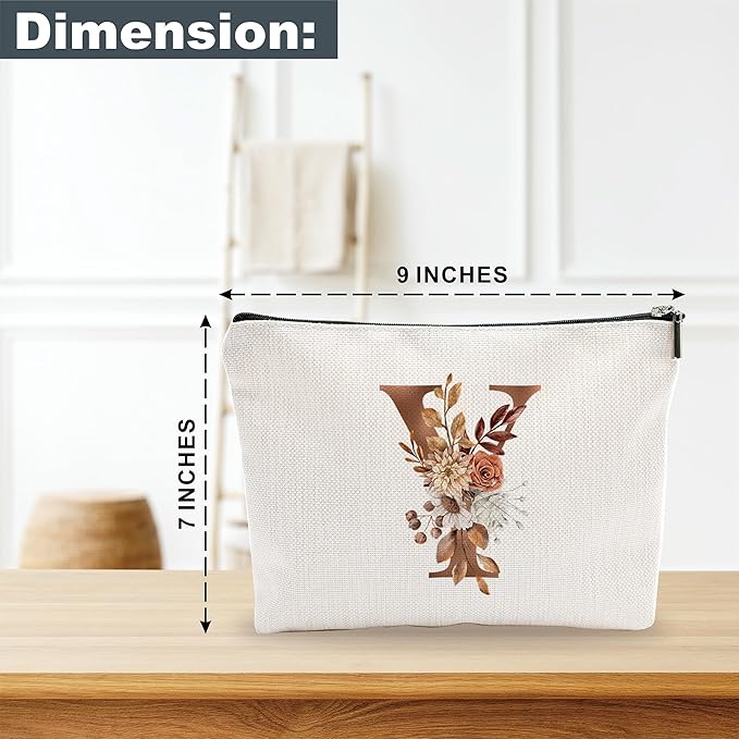 YKYENR A-Z Boho Personalized Cosmetic Bag-Floral Cotton Letter Makeup Bag With Zipper-Artistic Cosmetic Bag For Travel-Bride,Birthday Gift For Women Daughter Friends-Women Makeup Organizer-A25