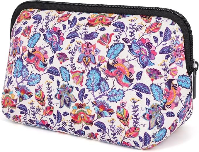 AJLTPA Waterproof Neoprene Cosmetic Bag, Bright Paisley