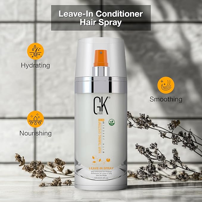 GK HAIR Keratin Leave In Conditioner Spray – Lightweight Detangler Spray For Frizz Control & Heat Protectant for All Hair Types, 120ml