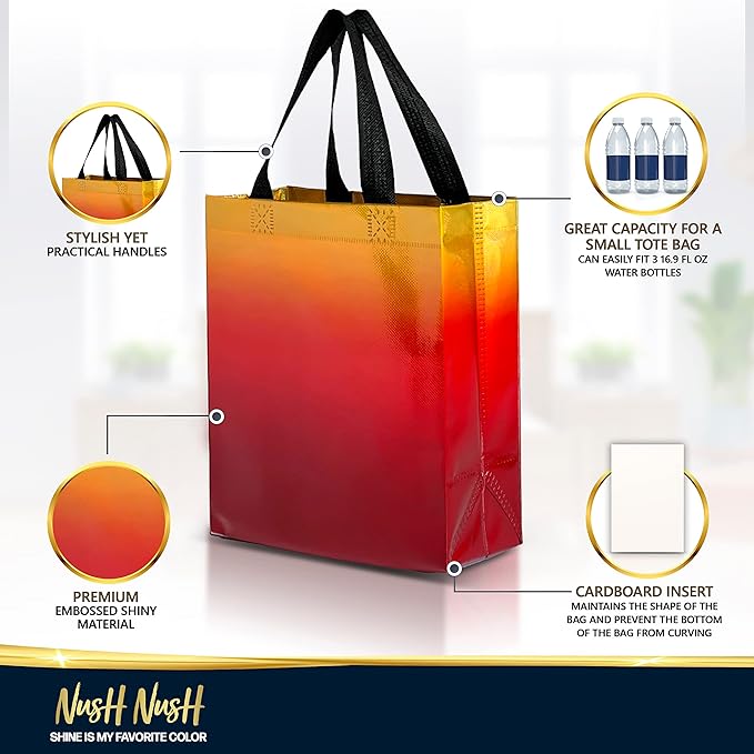 Nush Nush Medium Yellow to Red Rise Gift Bags, 8 x 4 x 10, Set of 12