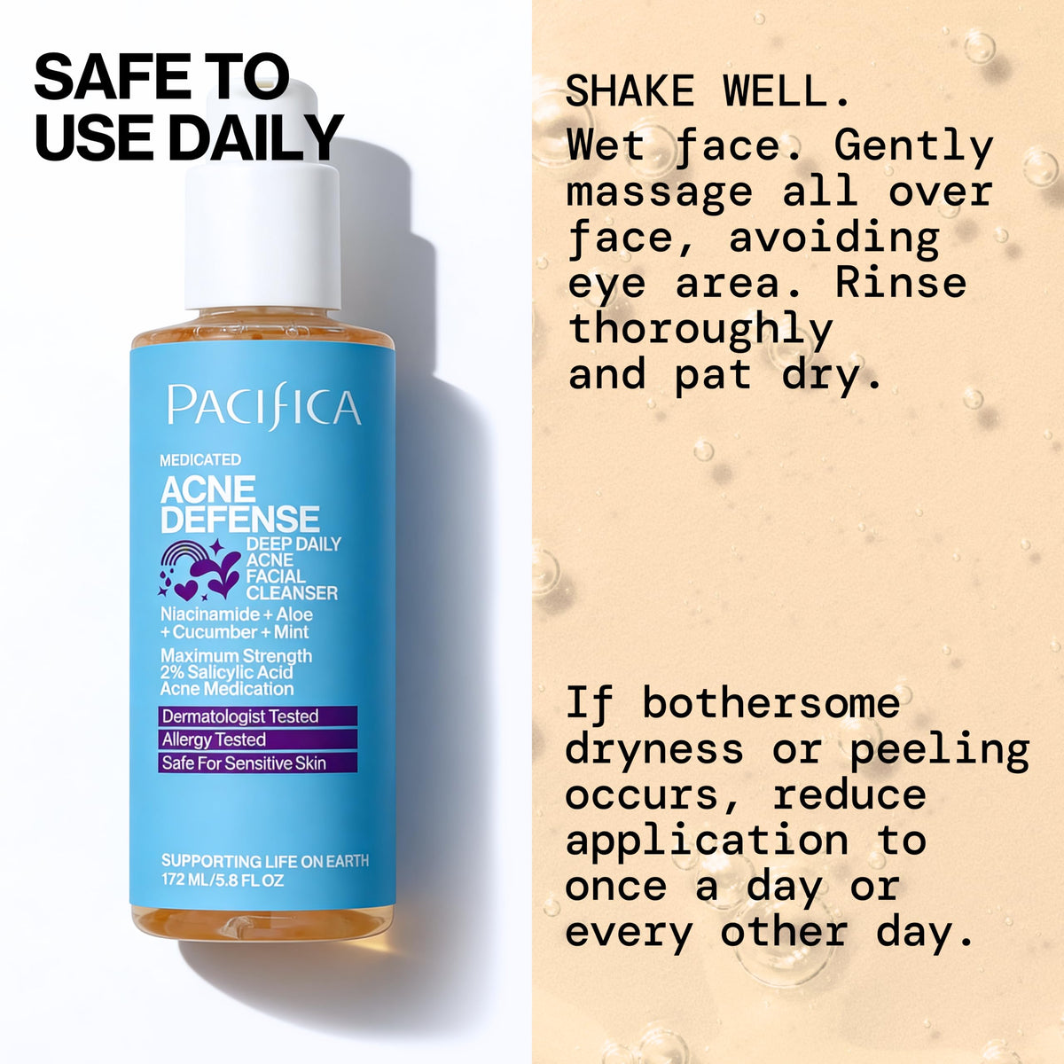 Pacifica Acne Defense Face Wash - Deep Pore Purifying Face Cleanser - w/ 2% Salicylic Acid, Pore Reducing Niacinamide & Inflammation Reducing Cucumber - for Sensitive Skin Vegan Dermatologist Tested