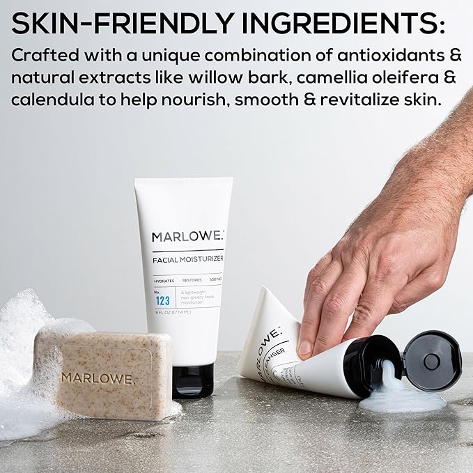 MARLOWE. Men's Skin Care Set, Best Sellers Kit, Soap, Cleanser, Moisturizer