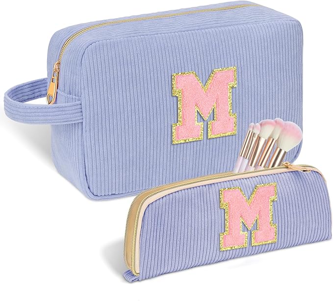 Sernaxi Personalized Initial Makeup Bag Trendy Stuff Corduroy Cosmetic Bag Travel Toiletry Bag, Valentine’s Day Gift Makeup Organizer Case & Makeup Pouch for Women Teen Girls Mom Girlfriend Wife