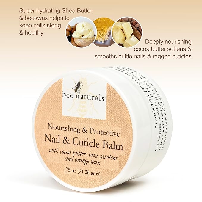 Bee Naturals Nail & Cuticle Balm - Cocoa Butter & Beta Carotene Blend for Strong, Smooth Nails - luscious natural tangerine fragance Shea Butter & Beeswax Cruelty-Free Nail Care