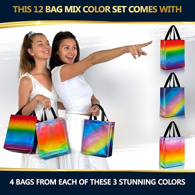 Nush Nush Medium Rainbow Gradient Mix Gift Bags, 8 x 4 x 10, Set of 12