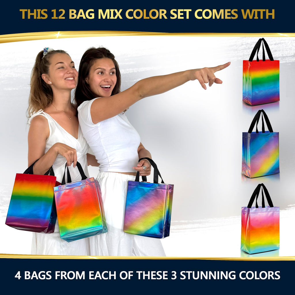Nush Nush Medium Rainbow Gradient Mix Gift Bags, 8 x 4 x 10, Set of 12