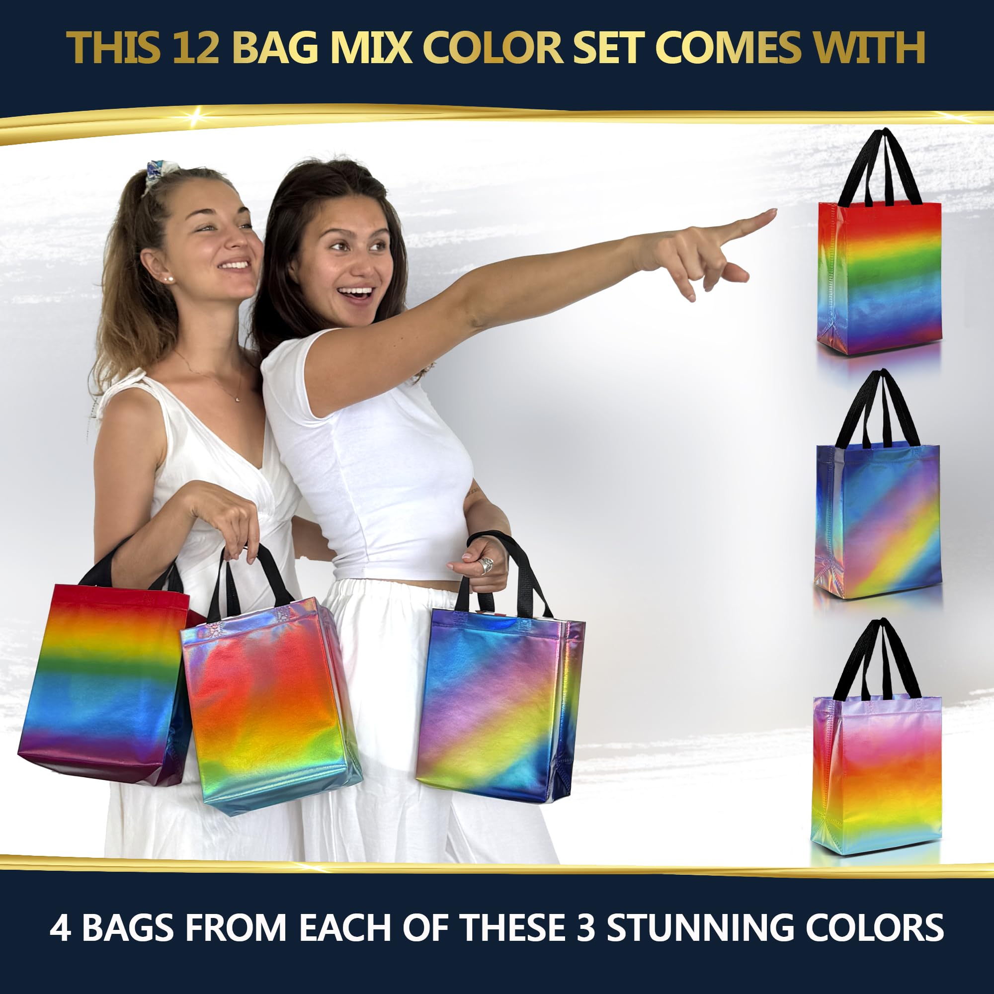 Nush Nush Medium Rainbow Gradient Mix Gift Bags, 8 x 4 x 10, Set of 12