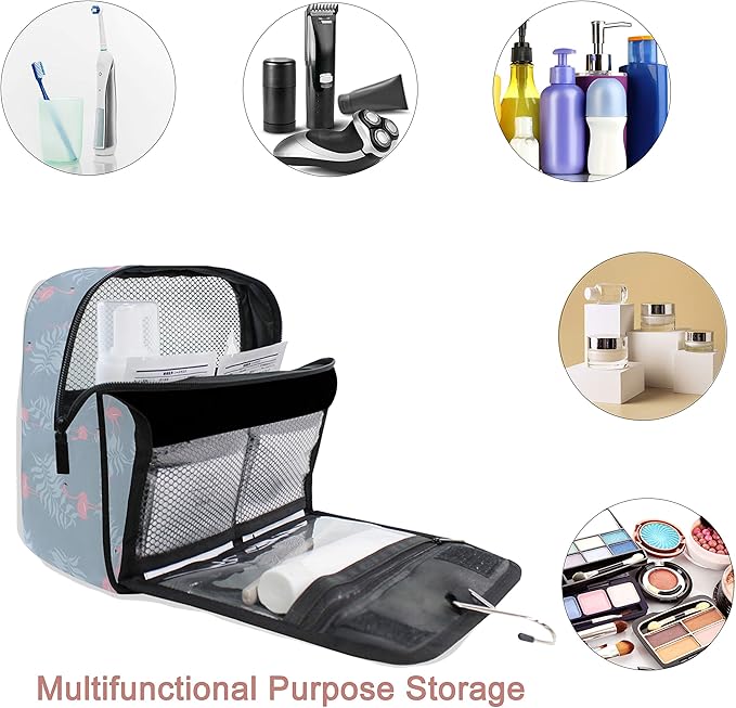 senya Hanging Travel Toiletry Bag Kit Makeup Case Cosmetics Organizer for Men Women (Tropical Flamingo)
