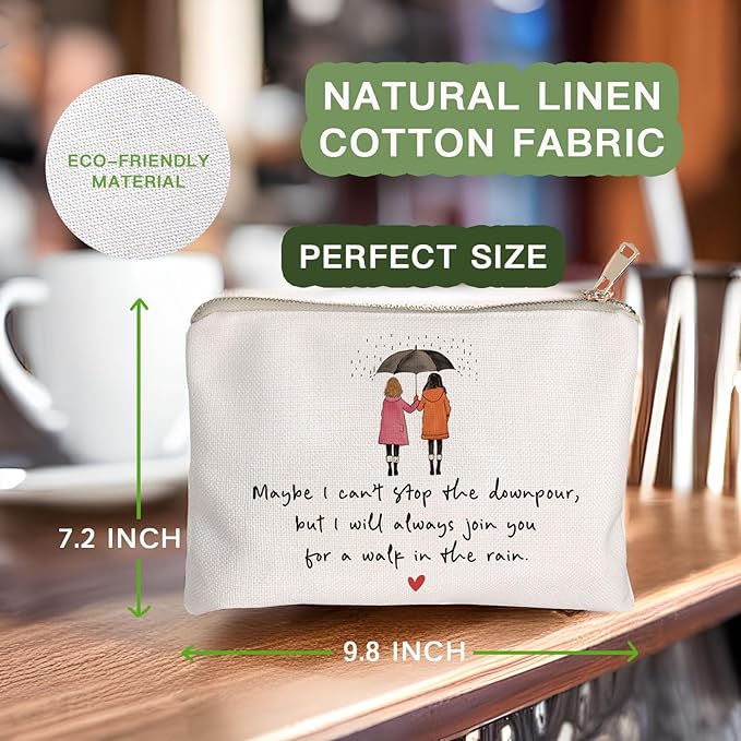 HubbgDesign Maybe I Can't Stop The Downpour Cosmetic Bag, Tough Times Sister Gifts, Gift for Friend in Need, Friendship Support, Always Here for You, Makeup Case, Small Travel Bag, Bestie Gift
