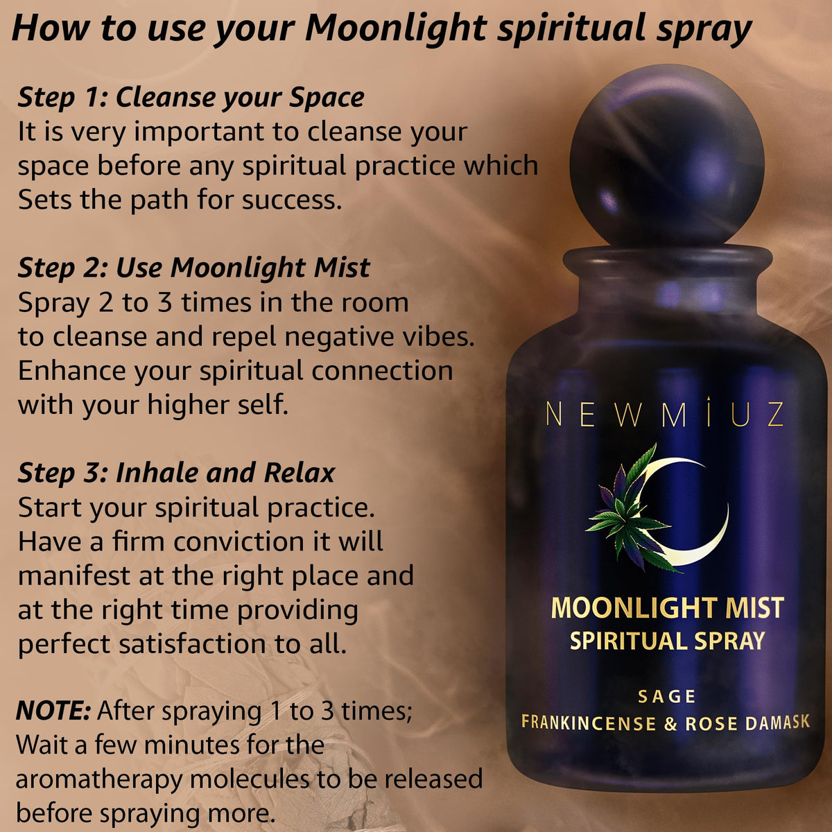 Clearing Sage Smudge Spray Mist Spiritual Aromatherapy for Stress Relief Success Prosperity Frankincense Rose Natural Essential Oils Destress Gift