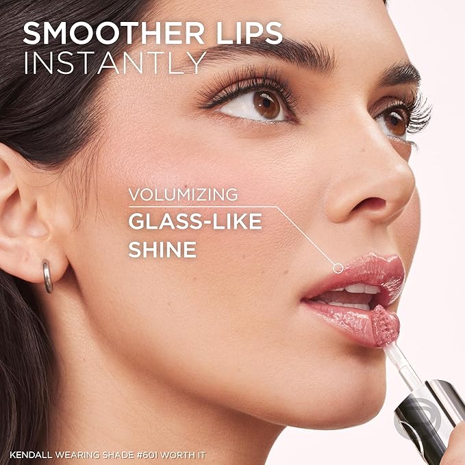 L'Oreal Paris Plump Ambition Hyaluron Lip Oil, 24 HR Lip Gloss with Hyaluronic Acid, Volumizing Formula with Glass-Like Shine, Latte Glace 641, 0.16 Fl Oz