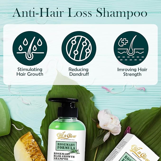 OilnGlow USDA Organic Rosemary Shampoo For Hair Growth For Thickening & Strengthening for Men & Women with Biotin, Scalp DHT Blocker Saw Palmetto For Thinning Hair Loss 10 Fl. Oz- Fragrance Free