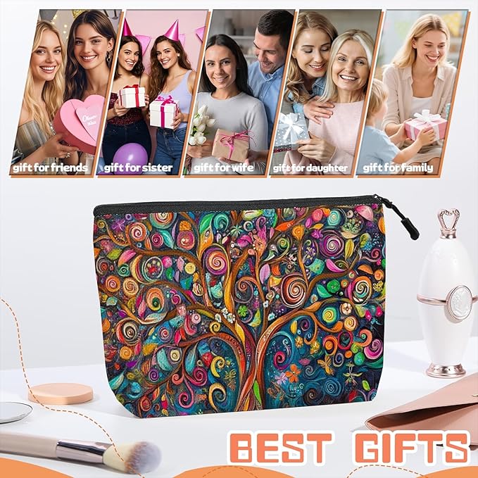 Scribesense Cosmetic Bags Travel Makeup Toilet Case Waterproof Pouch for Women Girls 6.7X9.45inches - Colorful Abstract Tree With Swirling Patterns