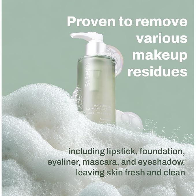 SUMSAE Pore Control Gel-to-Foam Cleanser, Korean Face Wash with Green Tea, Chestnut Shell & Niacinamide, Non-Stripping Daily Cleanser for Excess Oil and the Look of Pores, 155 mL / 5.24 fl oz