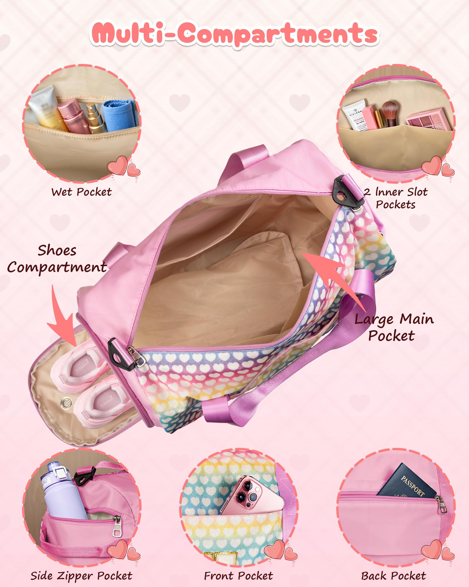 Vogewood Birthday Gift for Girls, Kids Sparkly Glitter Initial Duffle Bag