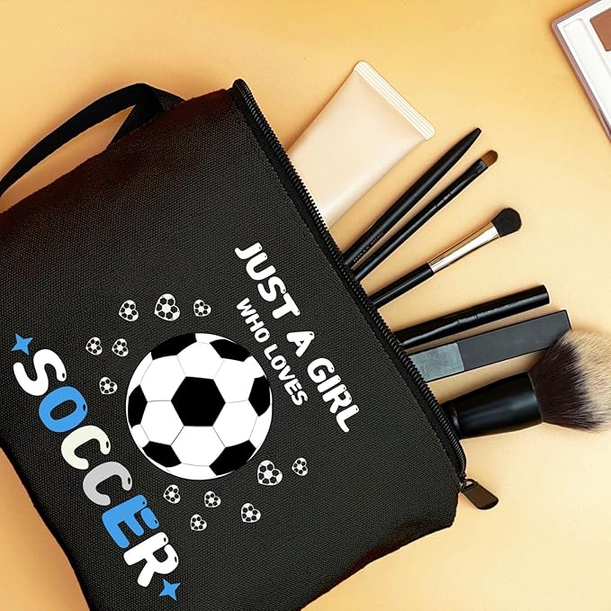 ARIOSEY Soccer Cosmetic Makeup Bag, Soccer Gifts for Girls, Travel Organizer, Multifunctional Cosmetic Bag, Black