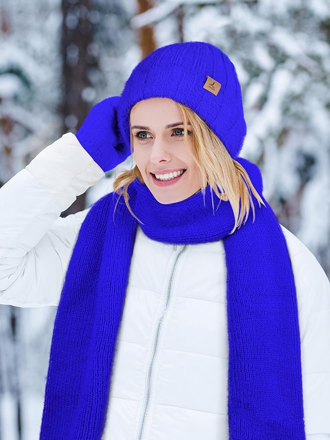 LOROME Winter Beanie Hat Gloves Scarf, Cashmere Hat Gloves Scarf Set Women