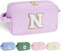 YOOLIFE Monogram Makeup Bag Cute Gifts - Gifts for Women Her Travel Bag Makeup Bag Organizer Makeup Bags for Women Make Up Bag Travel Size Toiletries Girls Wife Friend Sister Mom Gifts Purple Letter N