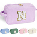 YOOLIFE Monogram Makeup Bag Cute Gifts - Gifts for Women Her Travel Bag Makeup Bag Organizer Makeup Bags for Women Make Up Bag Travel Size Toiletries Girls Wife Friend Sister Mom Gifts Purple Letter N