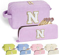 YOOLIFE Monogram Makeup Bag - Gifts for Women Her Daughter Travel Bag Makeup Bag Organizer Makeup Bags for Women Make Up Bag Travel Size Toiletries Girls Wife Friend Sister Mom Gifts Purple Letter N
