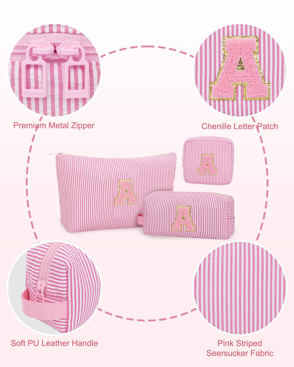 MONSTINA Period Bag Sanitary Napkin Storage Bag|Tampon Pouch Portable Feminine Care First Period Kit for Teen Girls Women Gift for Her Monogram Initial Cute Toiletry Bag,3PCS Pink P