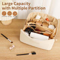 zaleeta Travel Makeup Bag, Large Capacity Cosmetic Organizer Bags for Women, Waterproof PU Leather Toiletry Bags, Wide Open Flat Makeup Case with Divider and Handle