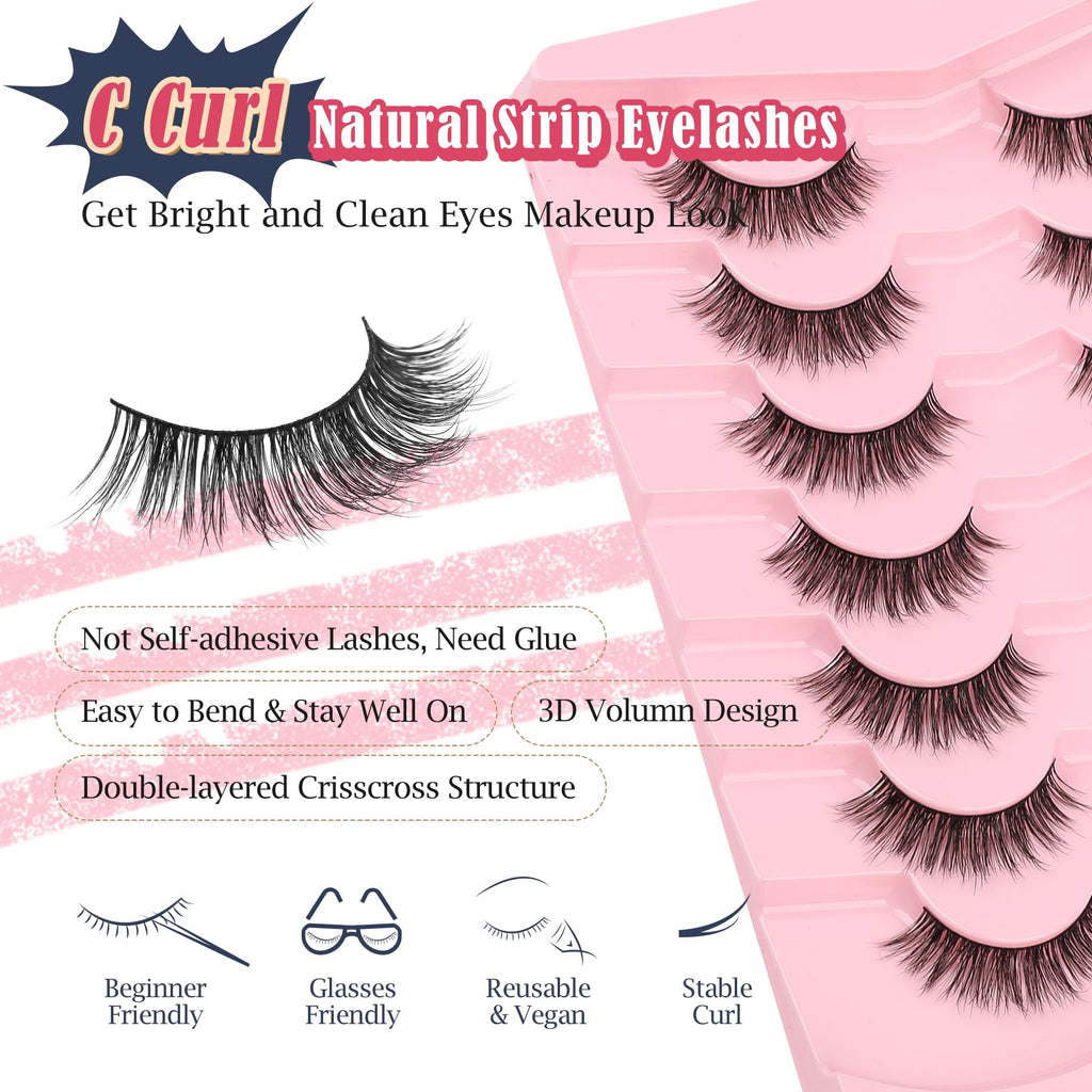Lashes False Eyelashes 13MM Wispy Lashes Pack Fluffy Lash Strips False EyeLashes with Thin Band C Curl Natural Lashes Fake Eyelash 7 Pair Siligli