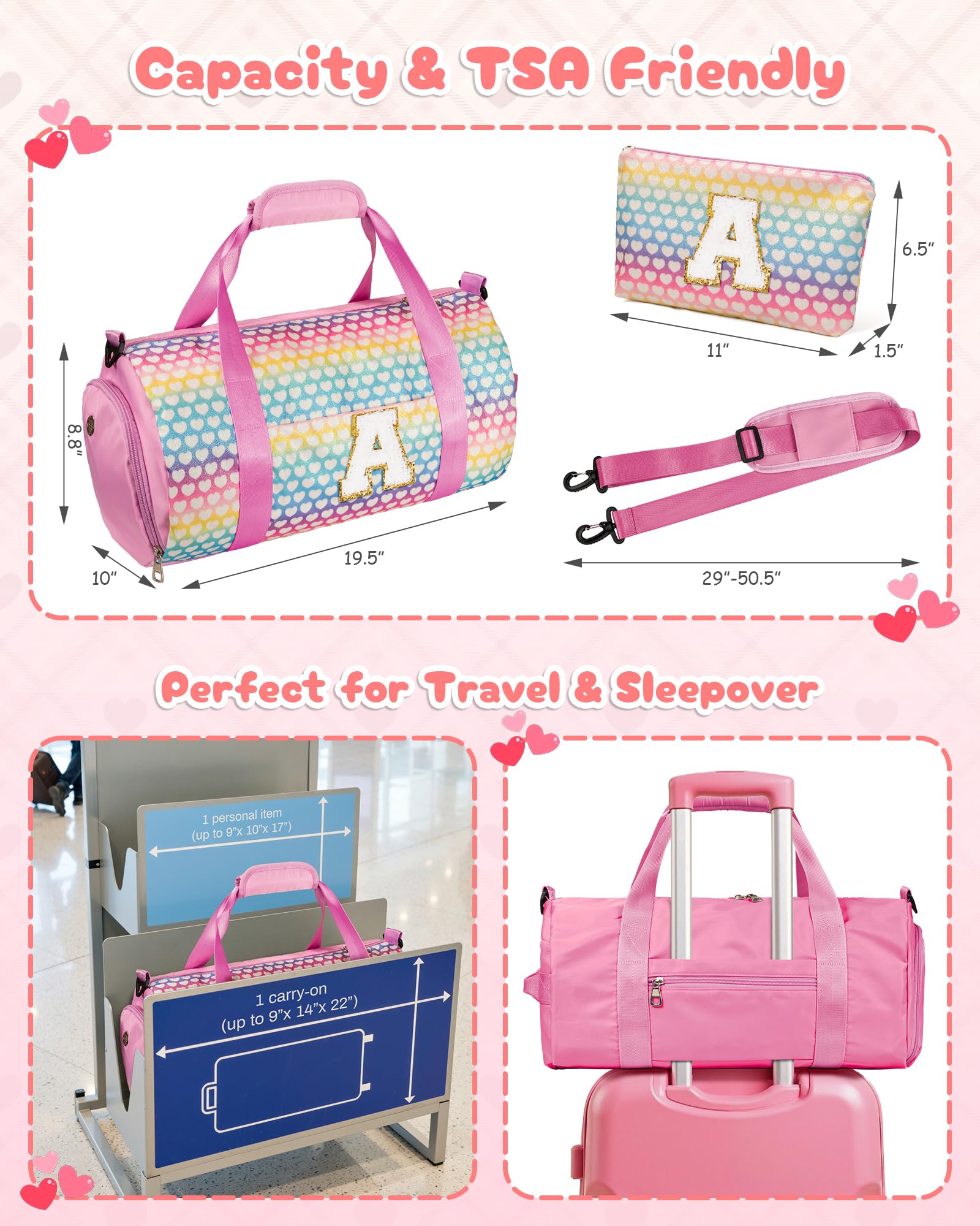 Vogewood Birthday Gift for Girls, Kids Sparkly Glitter Initial Duffle Bag