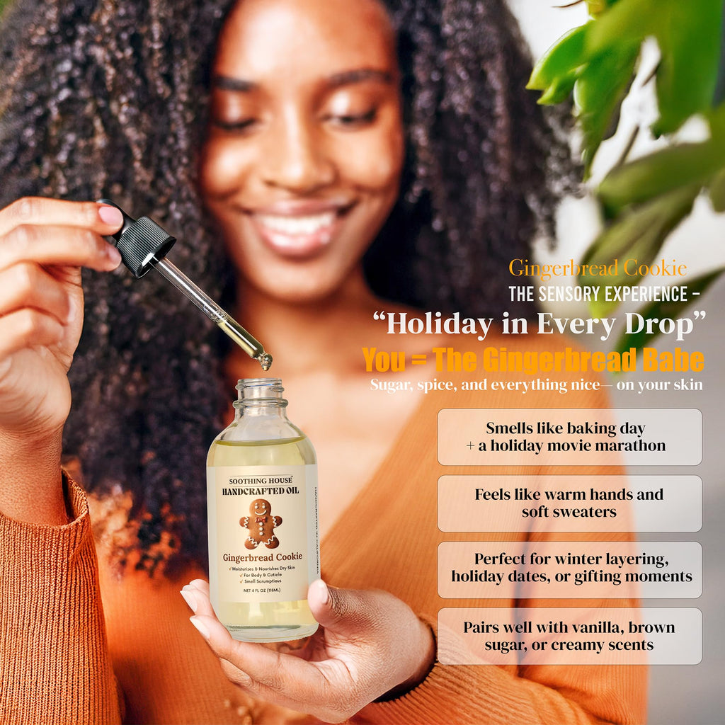 Soothing House Gingerbread Cookie Body Oil: Moisturizing Body Oil for Soft, Glowing Skin with Almond & Jojoba Oil (4 fl oz)