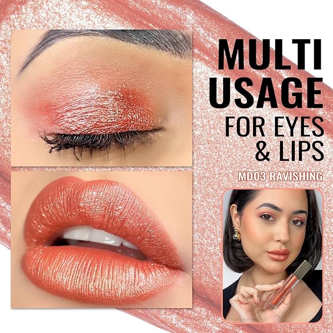 Oulac Orange Lipstick for Women - Metallic Lip Glos, Long Lasting Lipstcik Liquid, Waterproof, High Impact Lip Color, Oil-Based Formula, Vegan & Cruelty-Free, MD03