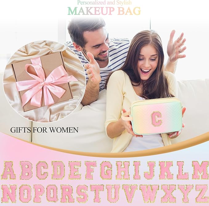 Sernaxi Personalized Initial Makeup Bag Waterproof Leather Cosmetic Bag Travel Toiletry Bag, Valentine’s Day Gift Makeup Organizer Case & Makeup Pouch for Women Teen Girls Mom Girlfriend Wife