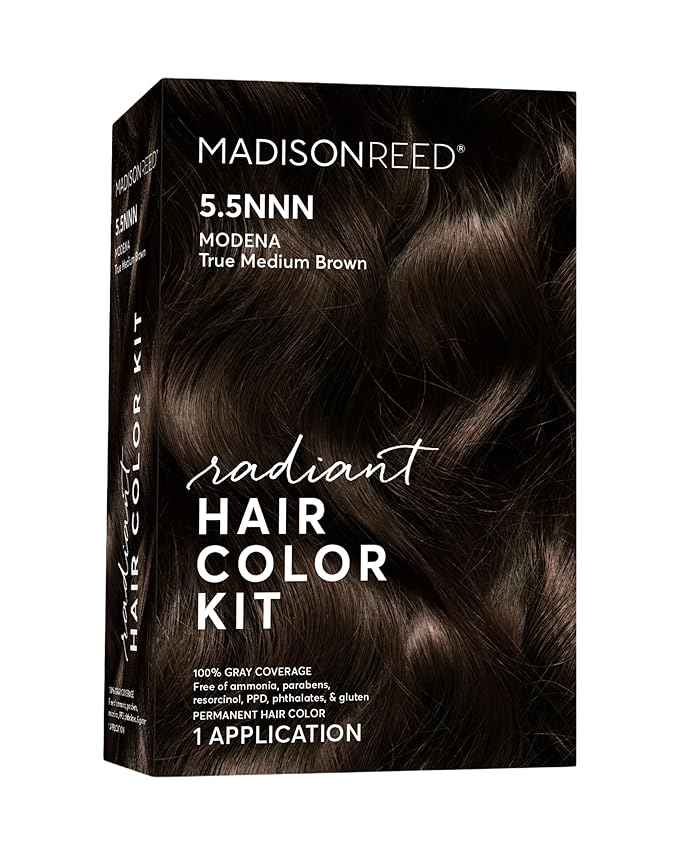 Madison Reed Radiant Hair Color Kit - 100% Gray Coverage for Resistant Grays, 5.5NNN Dark Brown with Warm Golden Tones (Modena Brown) | PPD-Free & Ammonia-Free, 1 Pack