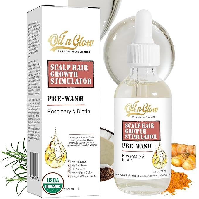 Pre‑Wash Scalp Oil for Dry, Itchy Scalp & Hair Growth | Rosemary, Biotin, Castor Oil | Hydrates, Reduces Flakes & Strengthens Roots | Fragrance‑Free, Lightweight Formula – 2 fl oz