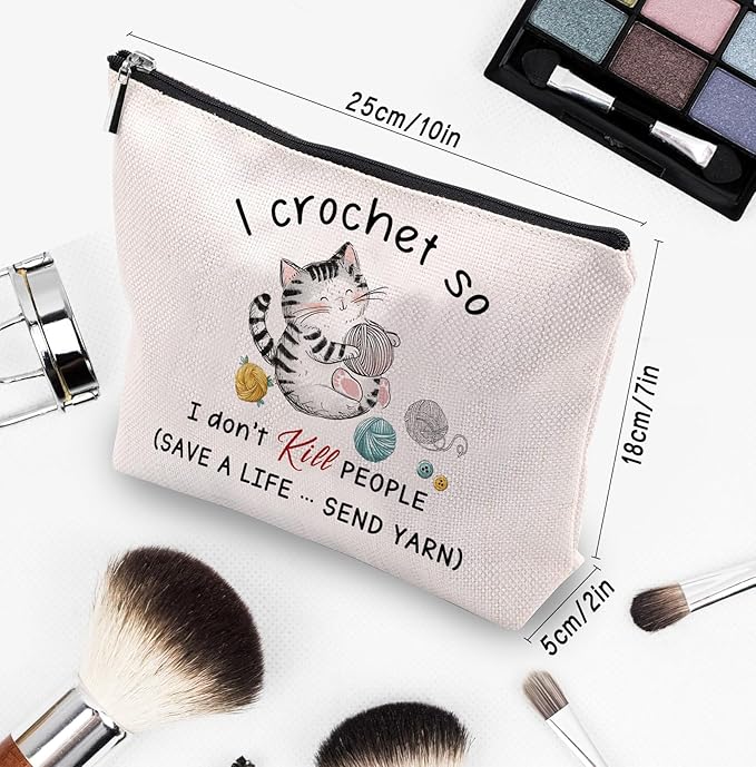 CEASQVAA Crocheting Gifts for Crocheters Accessories Makeup Bag, Gifts for People Who Like crocheting, Crocheter Knitting Supplies Stuff Things Gadgets, Small Crochet Gift Bag Cosmetic Bag Pouch
