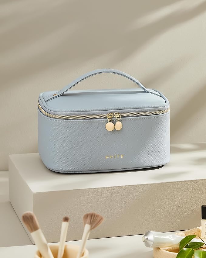 Prite Makeup Bag Travel Cosmetic Case, Women Toiletry bag Organizer, Blue