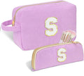 Sernaxi Personalized Initial Makeup Bag Trendy Stuff Corduroy Cosmetic Bag Travel Toiletry Bag, Valentine’s Day Gift Makeup Organizer Case & Makeup Pouch for Women teen Girls Mom Girlfriend Wife