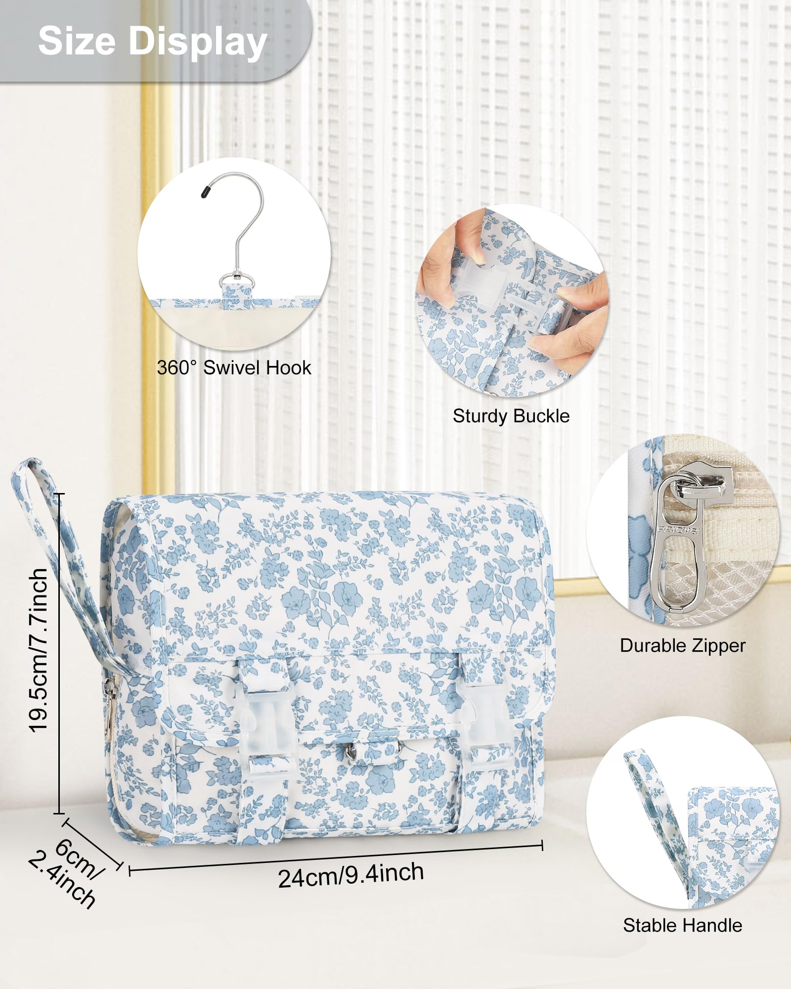 Relavel Small Hanging Toiletry Bag for Women, Floral Hanging Organizer