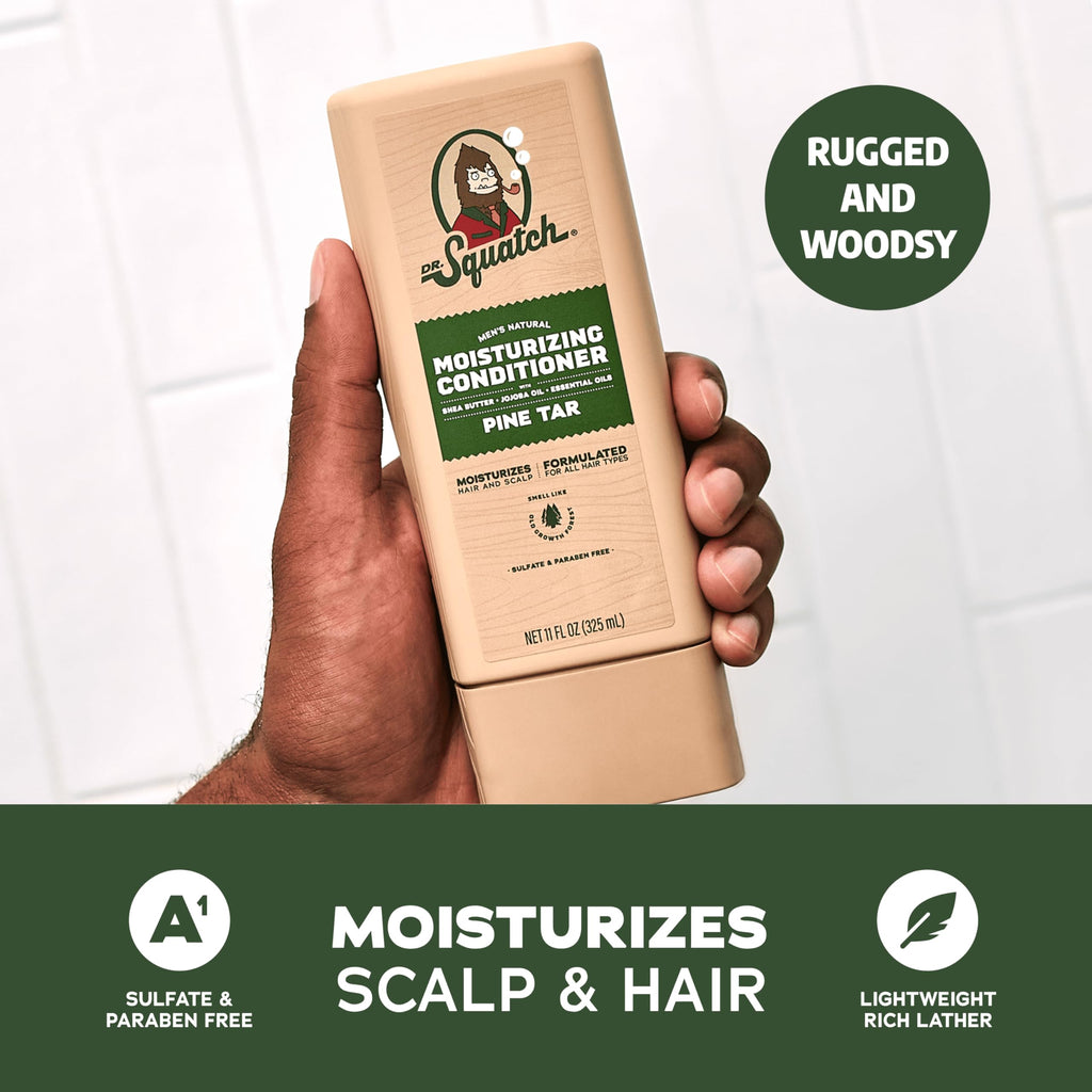 Dr. Squatch Men's Natural Shampoo and Conditioner Set – Sulfate & Paraben Free Natural Shampoo and Conditioner for Men – Scalp Nourishing Formula – Pine Tar (11 fl oz, 2-Pack)