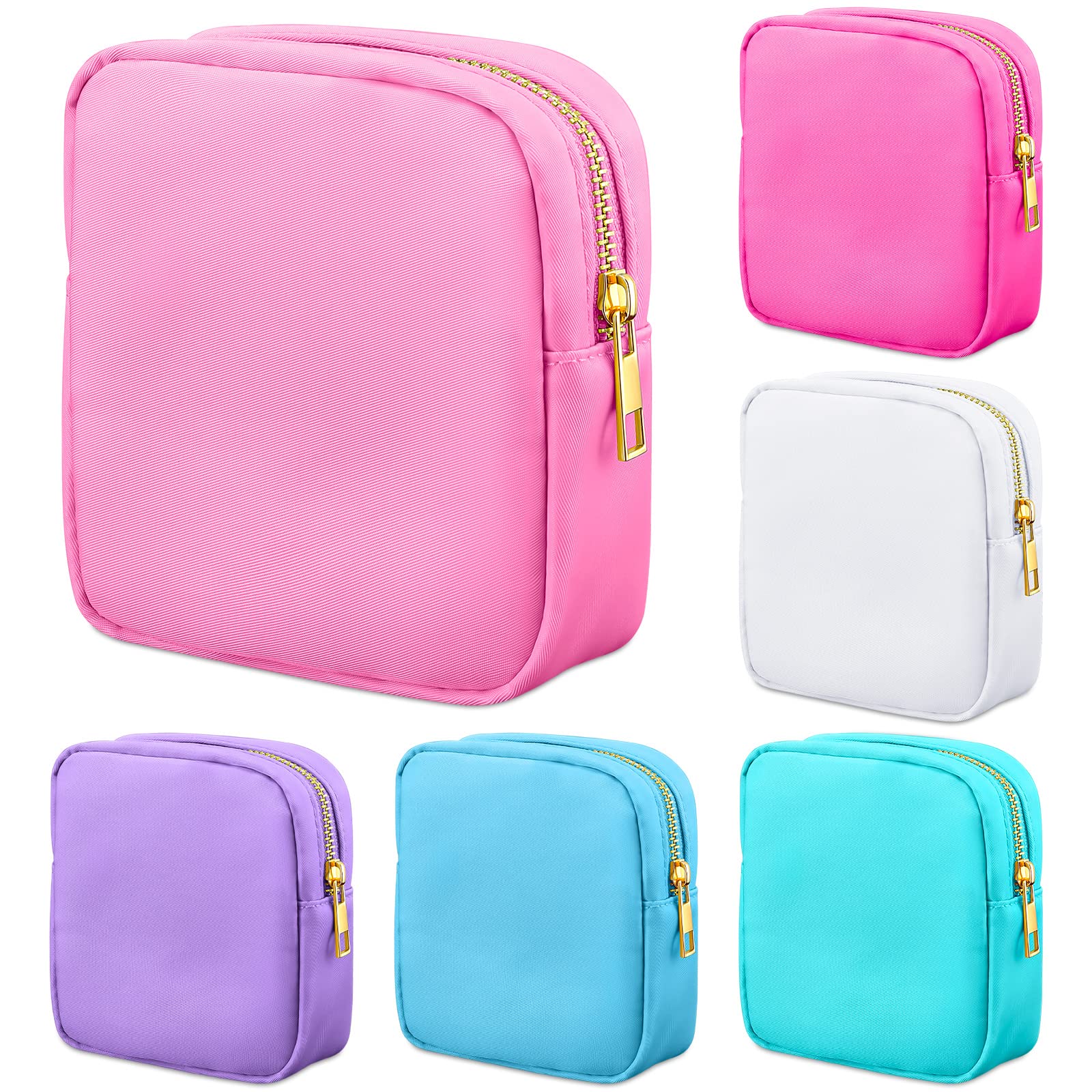 Remerry 6 Pcs Nylon Cosmetic Bag Travel Make up Pouch Toiletry with Zipper Preppy Makeup Bag Waterproof Organizer Case Set for Women Girls(4.7 x 5.1 x 2 Inches,Colorful)