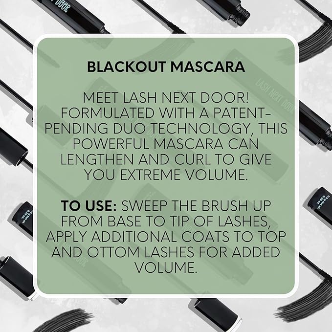 Lash Next Door Blackout Water Resistant Mascara by Brooklyn & Bailey – Volume and Length, Smudge Proof, No Clump Eye Makeup for Women (2-Pack, 0.39 oz Each)